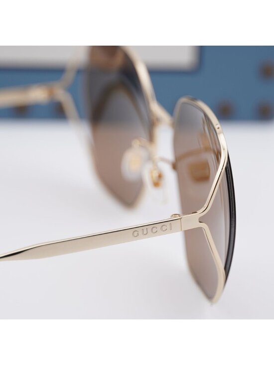 Gucci GG0818SA 002 Geometric Sunglasses - Gold / Brown